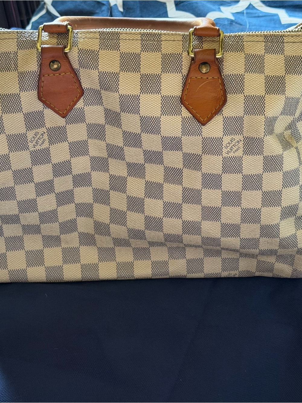 Authentic Louis Vuitton Damier Azur Canvas Tote with Brown Leather Handles - Picture 10 of 13